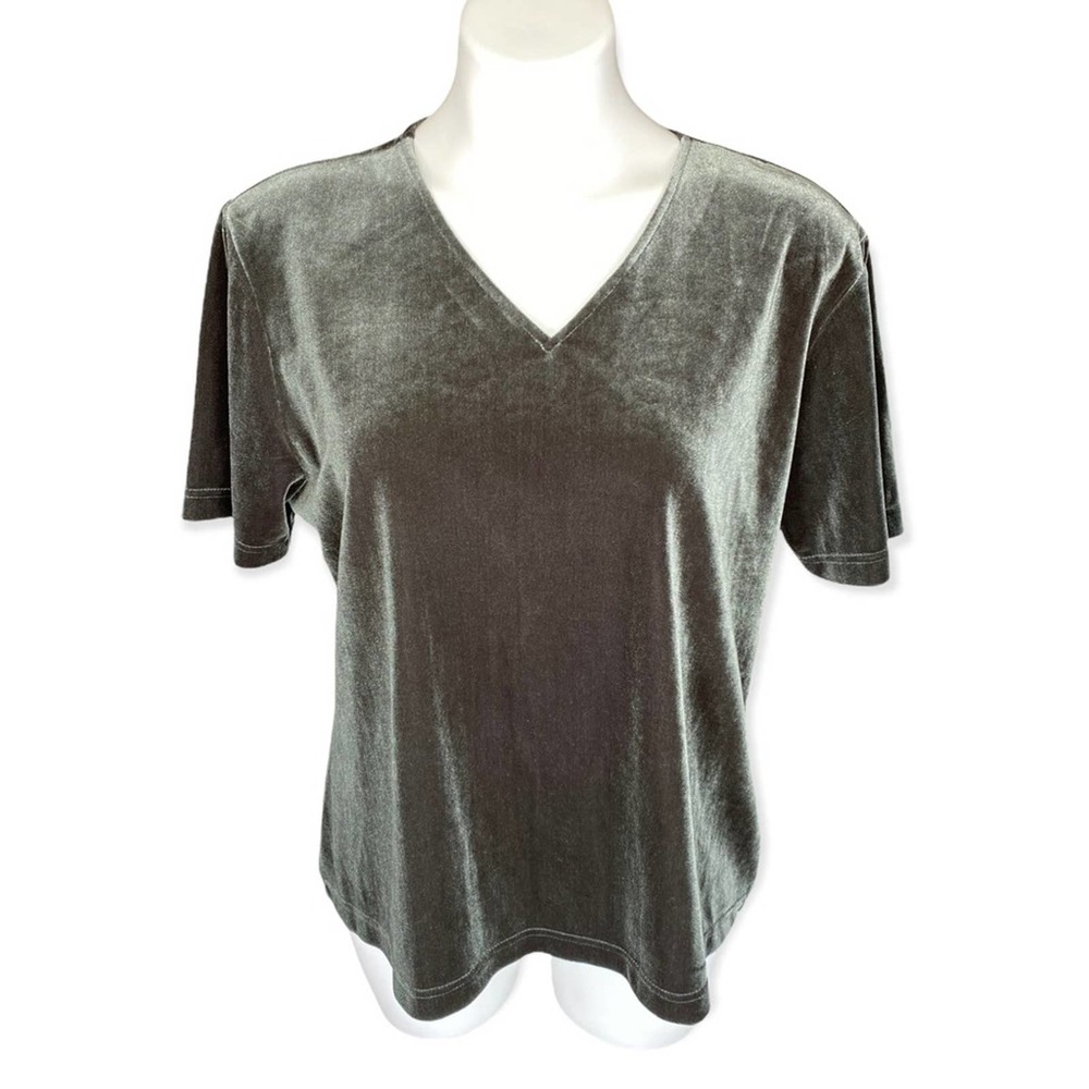 Vintage 90s Kathie Lee Collection Sage Green Velvet Blouse size XL